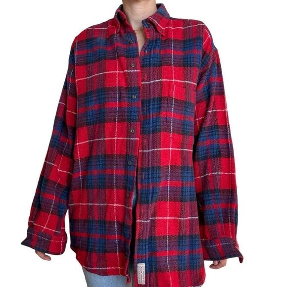 Vintage 90s Abercrombie Red Plaid Big Shirt Men Size Small Cotton Button Down - Picture 2 of 8
